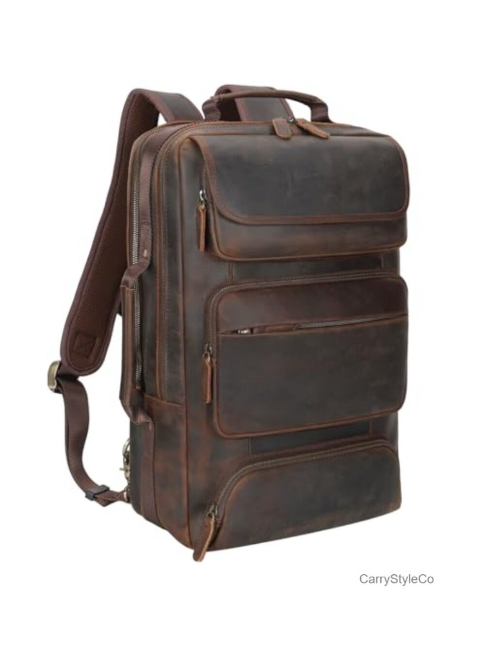 Vintage Full Grain Leather Laptop Travel Backpack 17.3” for Men